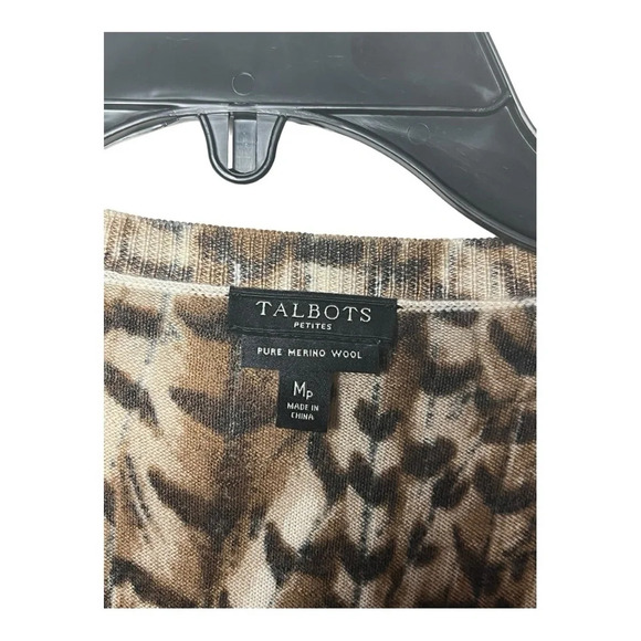 1611. TALBOTS PETITES LONG SLEEVE CARDIGAN PURE MERINO WOOL‎ SIZE MEDIUM BROWN - Picture 5 of 9
